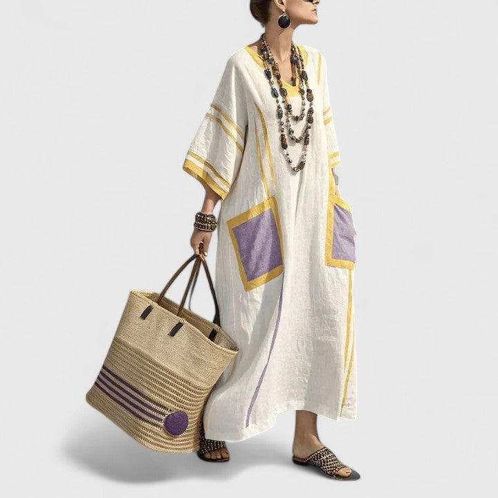 Arabella | Elegant Bohemian Dress – Yellow Purple | The Bellemont Sisters Australia