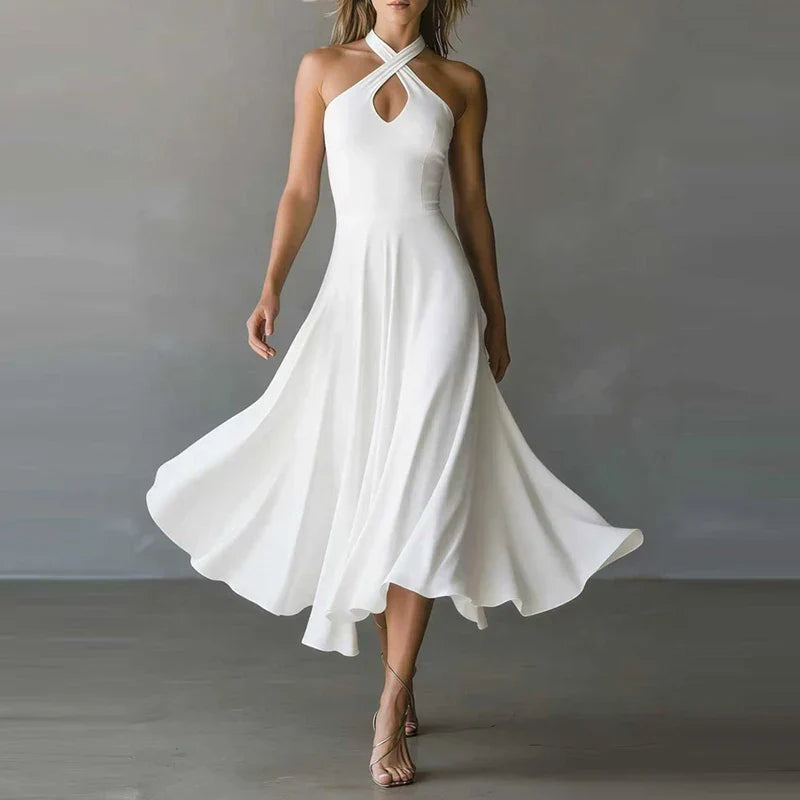Finley | Women's Halter Neck A-line Maxi Dress – White | The Bellemont Sisters Australia