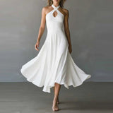 Finley | Women's Halter Neck A-line Maxi Dress – White | The Bellemont Sisters Australia