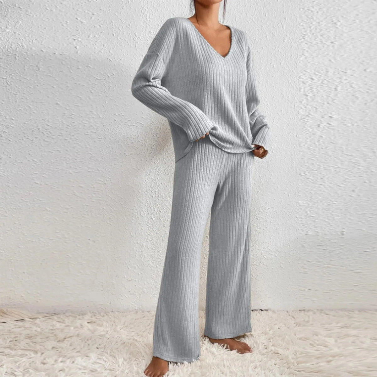 Luna | Knit Co-Ord Set – Grey | The Bellemont Sisters Australia