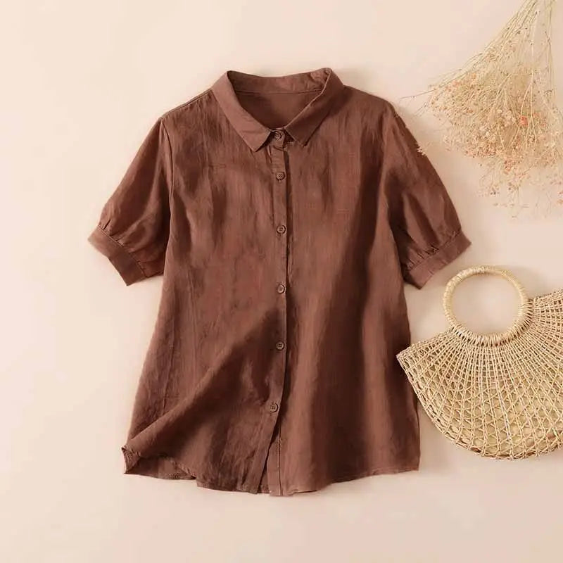 Pamela™ Casual Button-Up Shirt – Brown | The Bellemont Sisters Australia