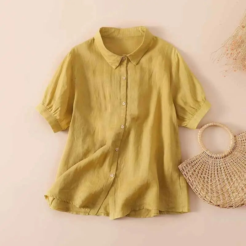 Pamela™ Casual Button-Up Shirt – Yellow | The Bellemont Sisters Australia
