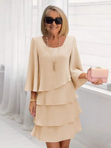 Catherine | Elegant Comfort Ruffle Dress – Khaki | The Bellemont Sisters Australia