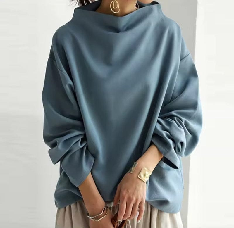 Rachel | Women High-Neck Long Sleeve Top – Blue | The Bellemont Sisters Australia