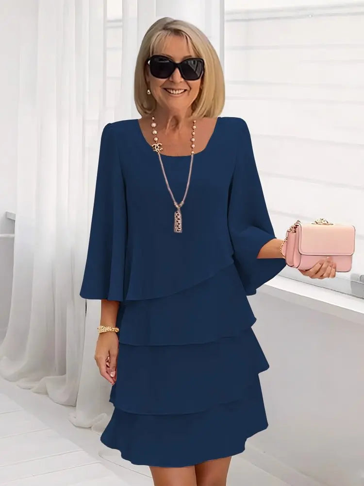 Catherine | Elegant Comfort Ruffle Dress – Navy Blue | The Bellemont Sisters Australia