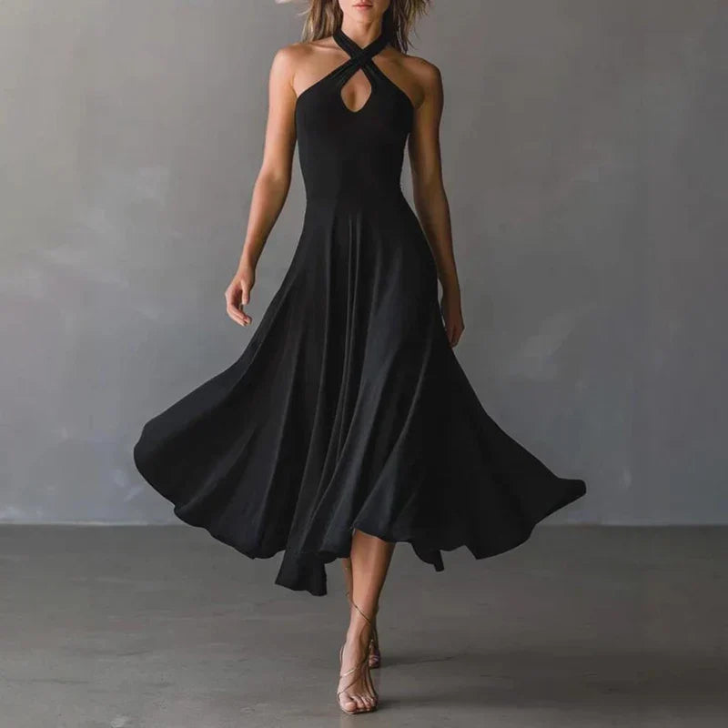 Finley | Women's Halter Neck A-line Maxi Dress – Black | The Bellemont Sisters Australia