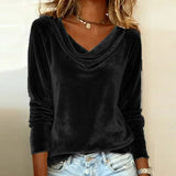 Margaret - Luxurious Velvet Drape-Neck Top – Black | The Bellemont Sisters Australia