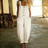 Mara - Vintage Soft Cotton Denim-Look Overalls with Adjustable straps – White | The Bellemont Sisters Australia