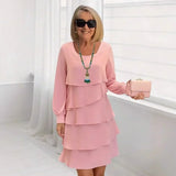 Margaret | Elegant Comfort Ruffle Dress Long Sleeve – Pink | The Bellemont Sisters Australia