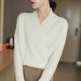 Mabel | Women’s Spring Wrap Neck Knit Top – White | The Bellemont Sisters Australia