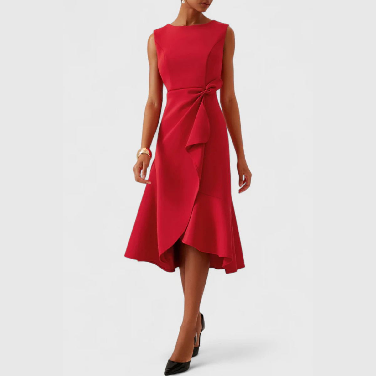 Eleanor | Women’s Draped Asymmetric Midi Dress | The Bellemont Sisters Australia