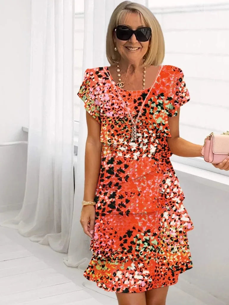 Clarissa | Elegant Comfort Ruffle Dress – Orange red | The Bellemont Sisters Australia