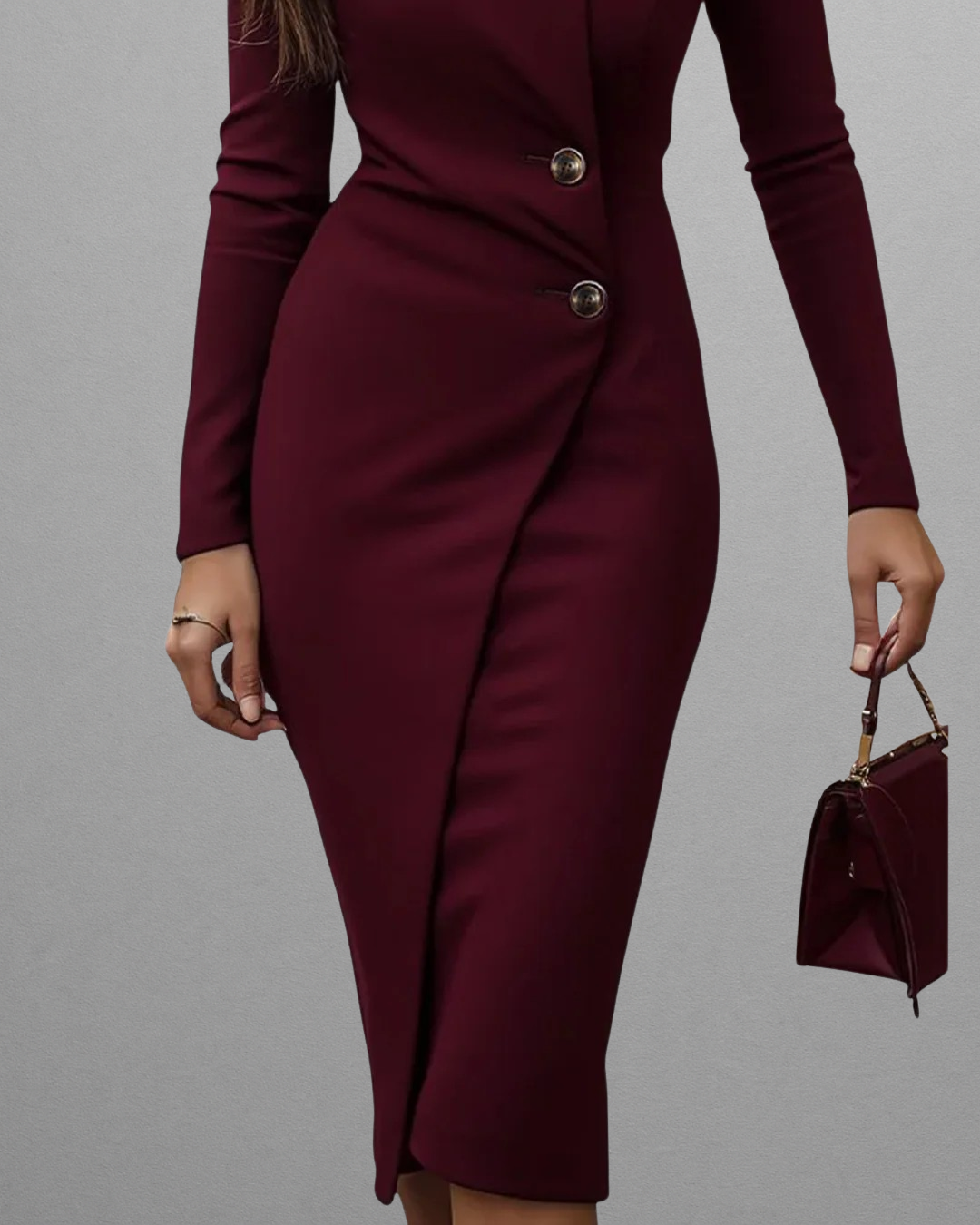 Isadora | Burgundy Wrap Style Buttoned Midi Dress | The Bellemont Sisters Australia