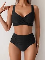 Nicoletta | Ruffled Fabric Bandeau Bikini – Black | The Bellemont Sisters Australia