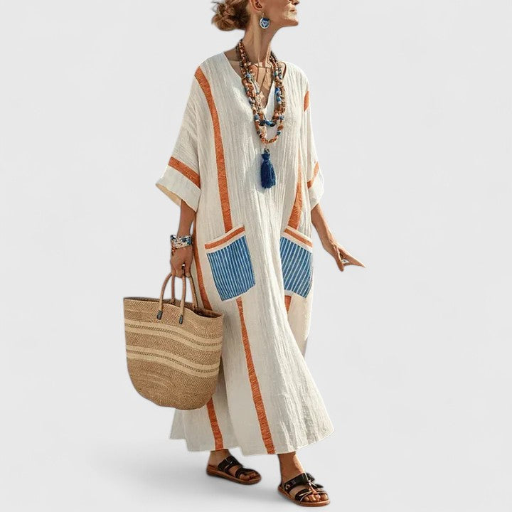 Arabella | Elegant Bohemian Dress – Orange Blue | The Bellemont Sisters Australia