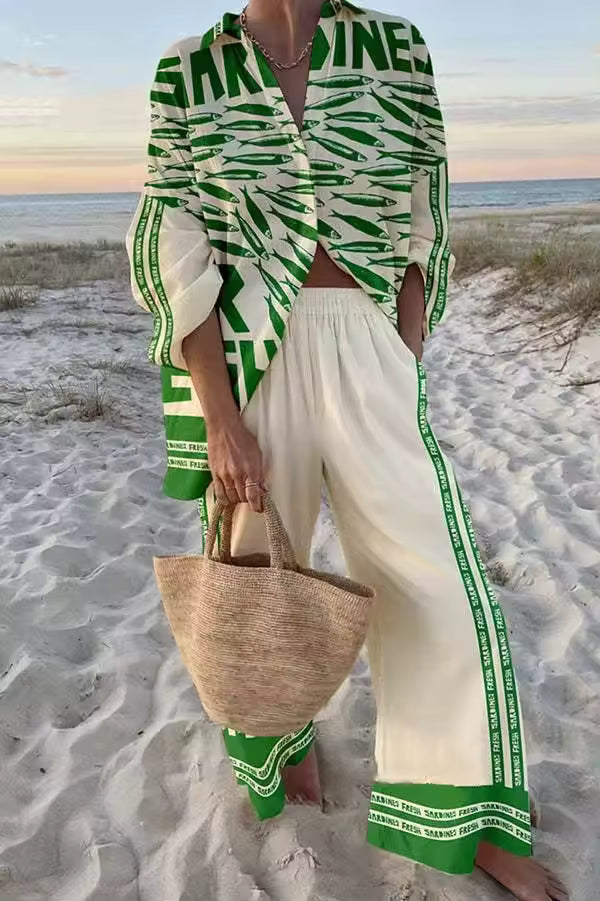 Linda | Elegant Printed Loose Fit Two Piece Summer Set – Style 4 | The Bellemont Sisters Australia