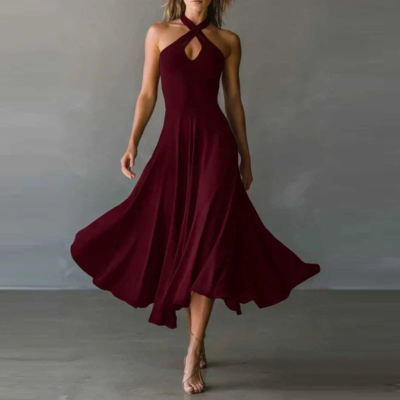 Finley | Women's Halter Neck A-line Maxi Dress – Red | The Bellemont Sisters Australia