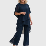 Linda | Suit with draped palazzo pants – Blue | The Bellemont Sisters Australia