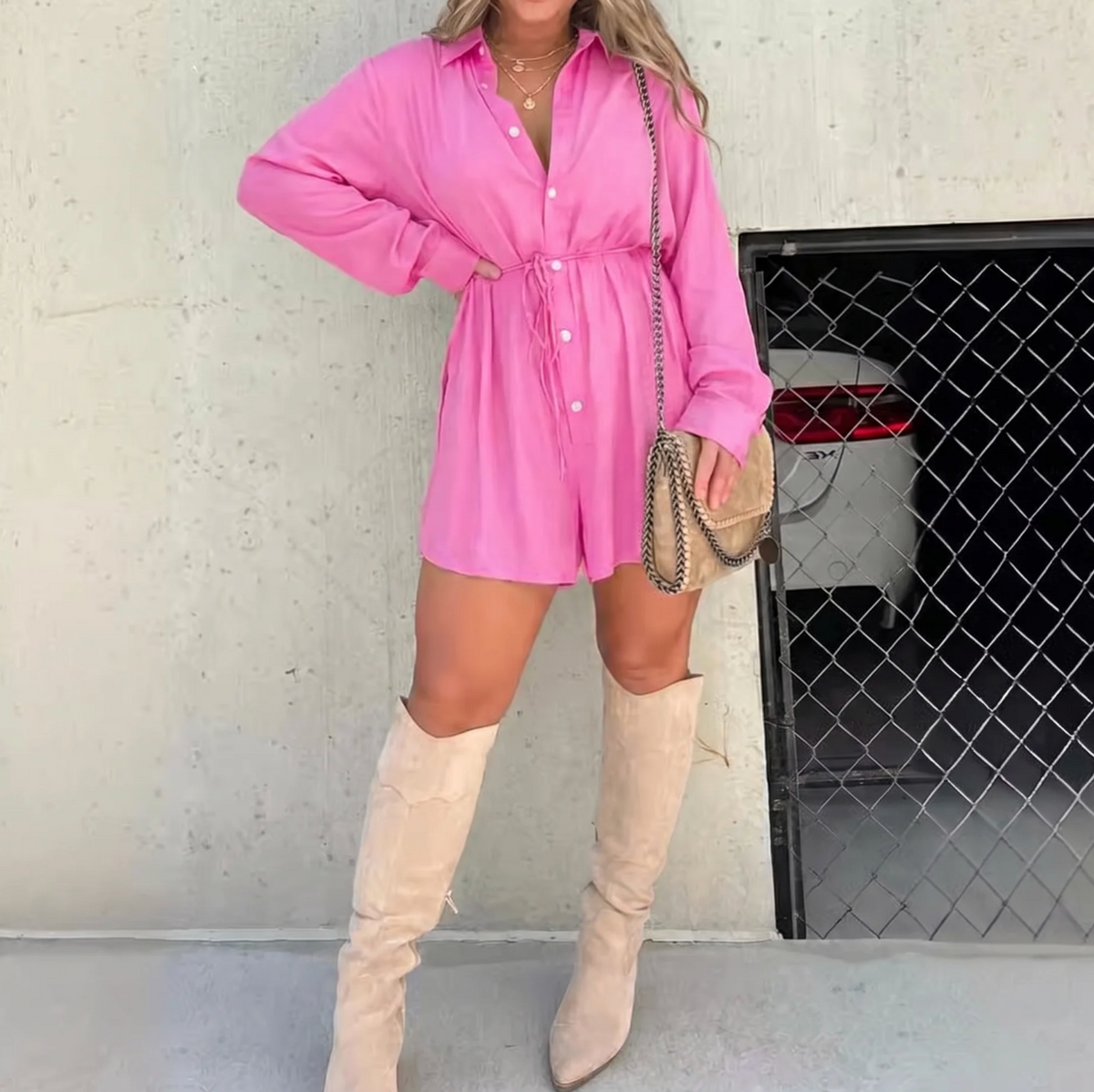 Jenny - Luxe Romper Dress – Pink | The Bellemont Sisters Australia
