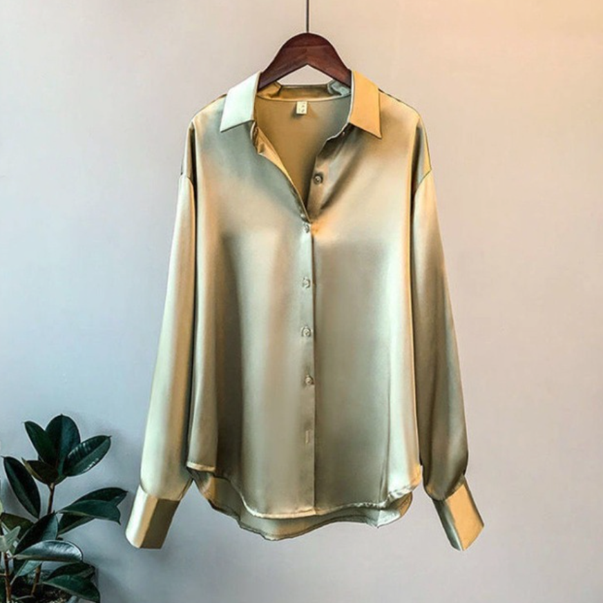 Taylor | Women’s Loose Fit Button Down Satin Blouses – Olive Green | The Bellemont Sisters Australia