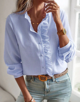Ariana | Women's Ruffled Button Front Work Blouse – Blue | The Bellemont Sisters Australia
