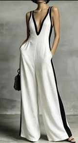 Luna |  Side Stripe Jumpsuit – white | The Bellemont Sisters Australia
