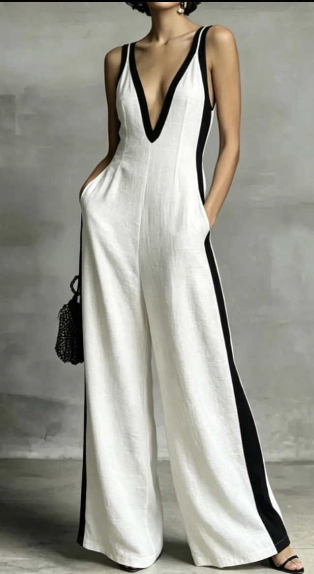 Luna |  Side Stripe Jumpsuit – white | The Bellemont Sisters Australia