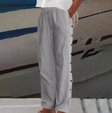Sharon | Comfortable Striped Loose Fit Summer Pants – Khaki | The Bellemont Sisters Australia