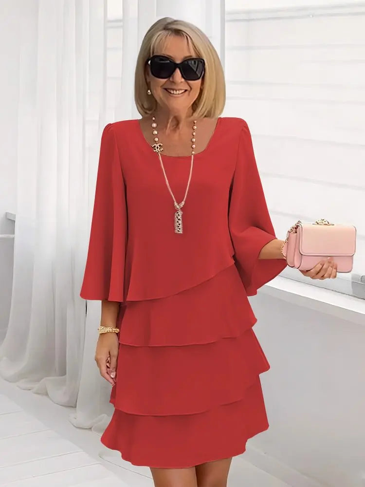 Catherine | Elegant Comfort Ruffle Dress – Red | The Bellemont Sisters Australia