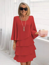 Catherine | Elegant Comfort Ruffle Dress – Red | The Bellemont Sisters Australia