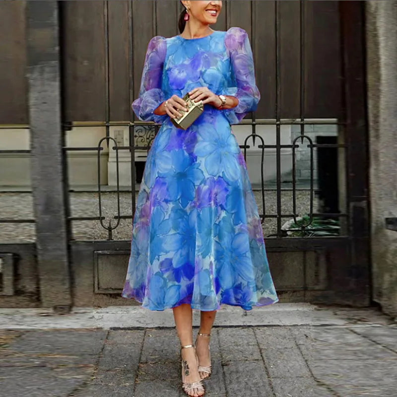 Blair | Women Wedding Guest Dress Formal Floral Midi Dress – Blue | The Bellemont Sisters Australia
