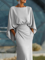 Clara | Elegant V-neck backless sleeve dress | The Bellemont Sisters Australia