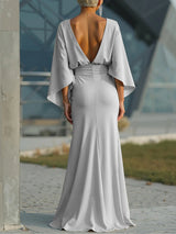 Clara | Elegant V-neck backless sleeve dress | The Bellemont Sisters Australia