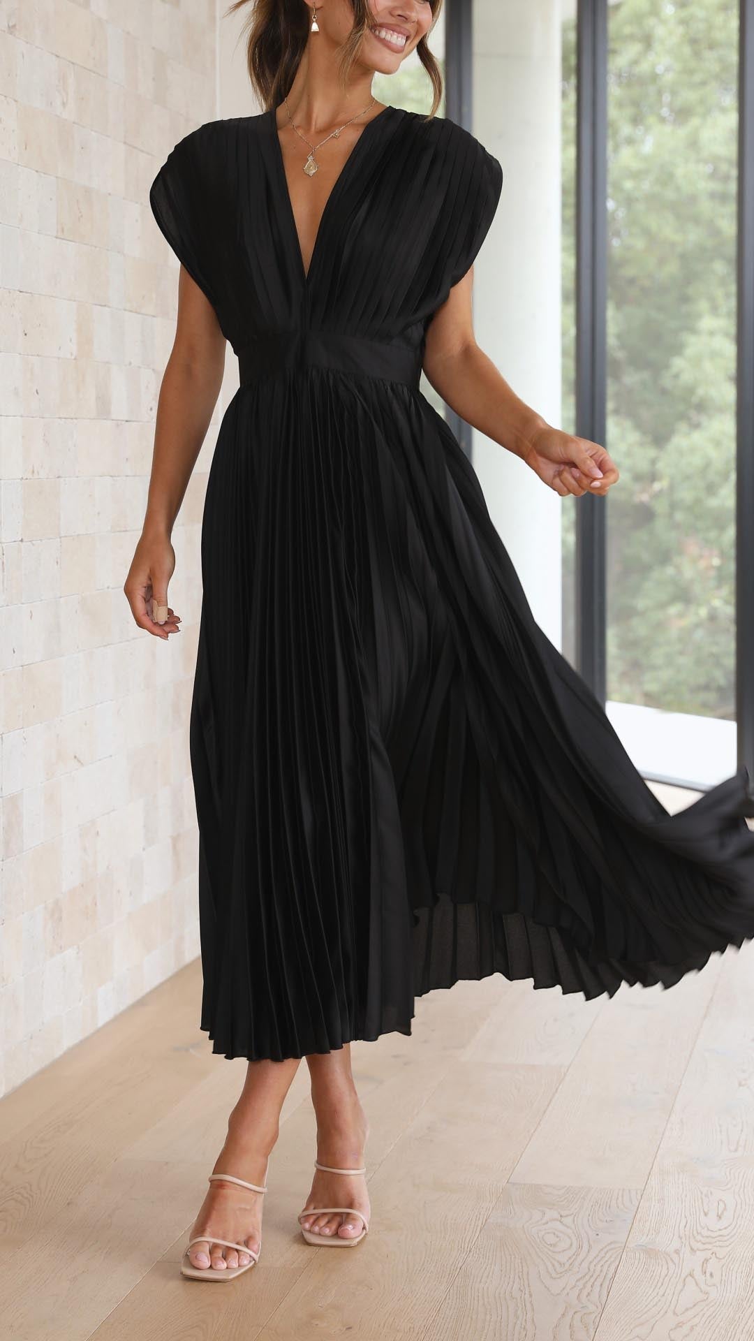 Ella | Women’s Classic Pleated Maxi Dress – Black | The Bellemont Sisters Australia