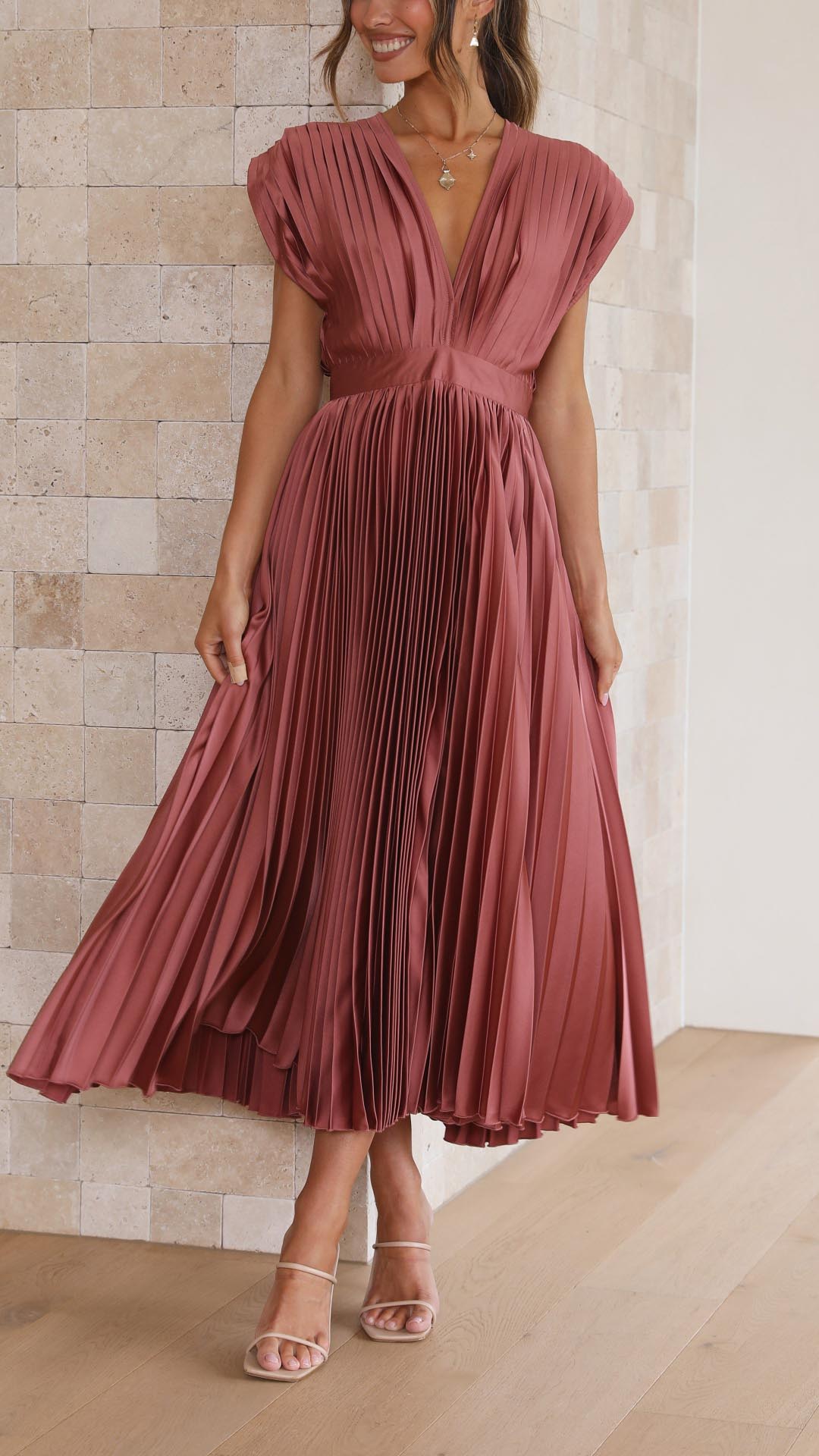 Ella | Women’s Classic Pleated Maxi Dress – Antique Pink | The Bellemont Sisters Australia
