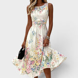 Kimberly - Sleeveless Floral Midi Dress – White | The Bellemont Sisters Australia