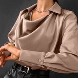 Samantha | Women’s Drape Neck Long Sleeve Satin Blouses | The Bellemont Sisters Australia