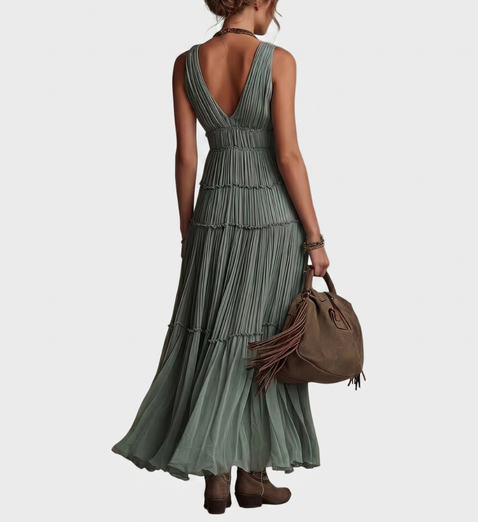 Bonnie | Effortless Bohemian Green Flow Maxi Dress | The Bellemont Sisters Australia