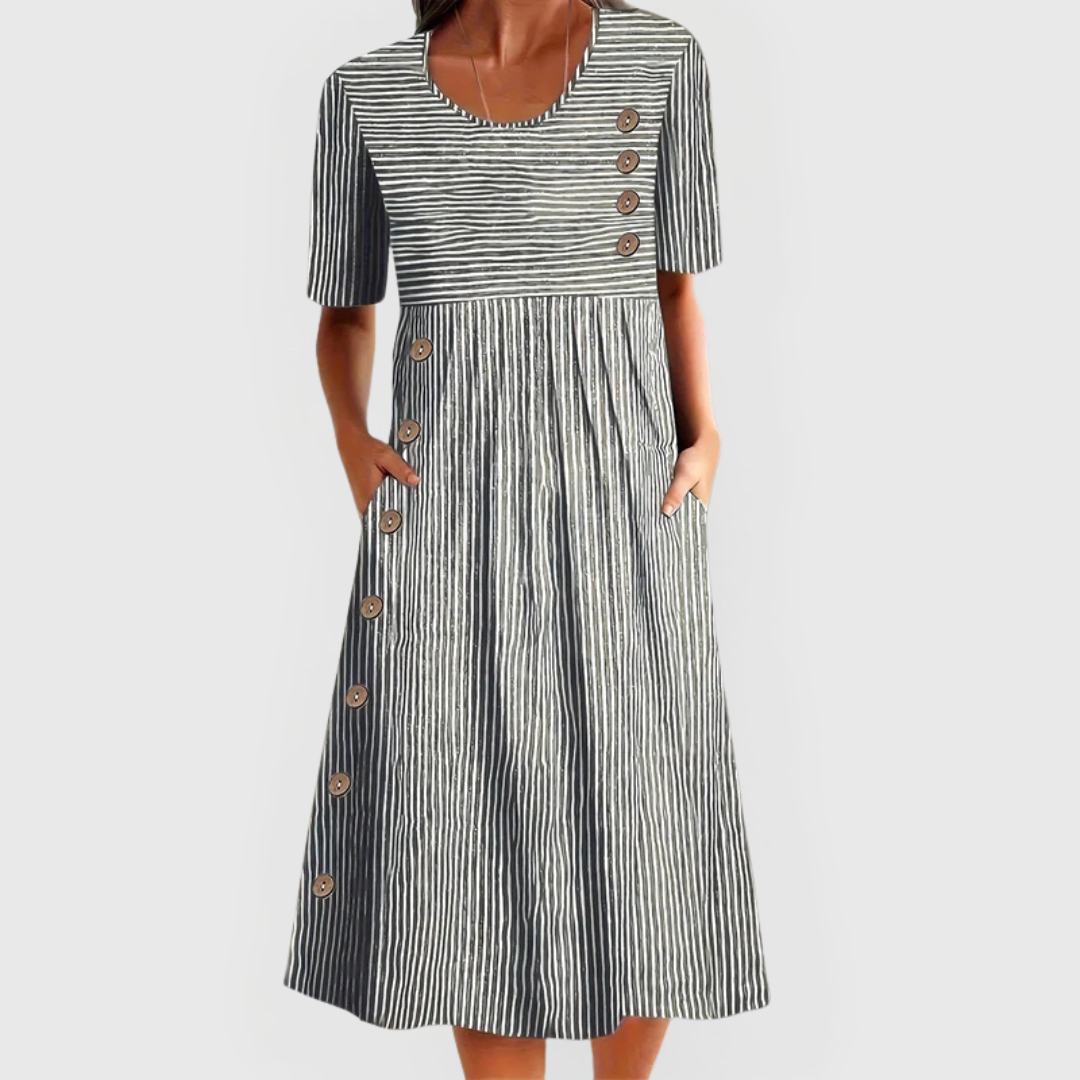 Wanda Striped Midi Dress – Gray | The Bellemont Sisters Australia