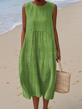 Sara™ Patterned Midi Dress – Green | The Bellemont Sisters Australia