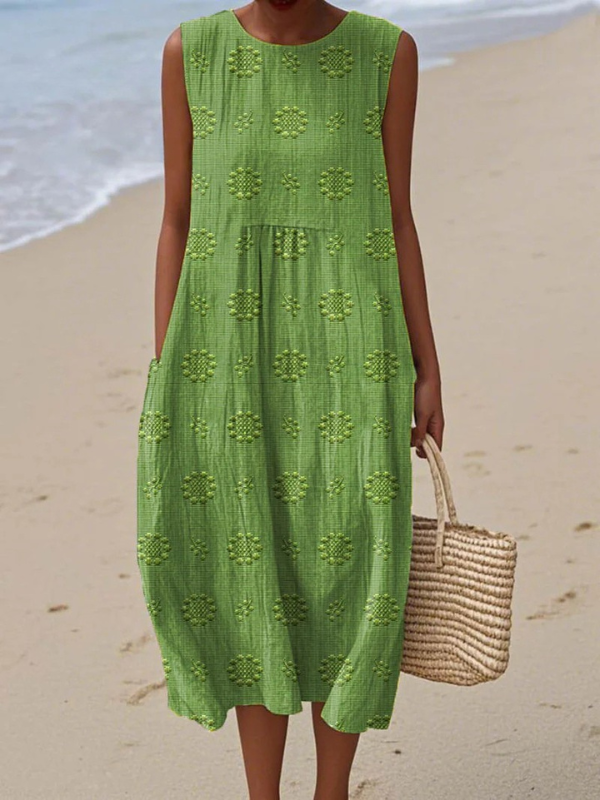 Sara™ Patterned Midi Dress – Green | The Bellemont Sisters Australia