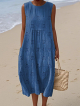 Sara™ Patterned Midi Dress – Blue | The Bellemont Sisters Australia