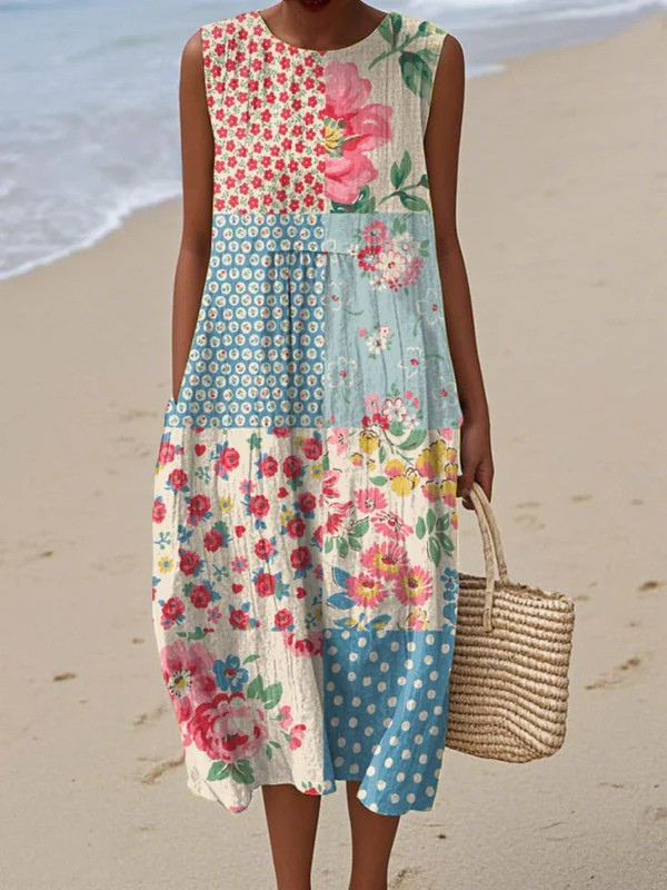 Anna | Patchwork Midi Dress – Multicolor | The Bellemont Sisters Australia