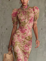 Fiora | Romantic Vintage Rose Puff Sleeve Maxi Dress | The Bellemont Sisters Australia