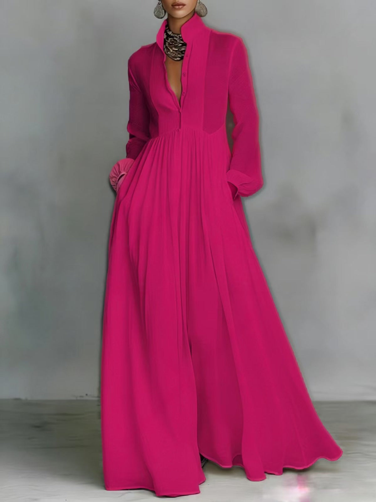 Serena | Flowing Button-Front Maxi Dress – Dark Pink | The Bellemont Sisters Australia