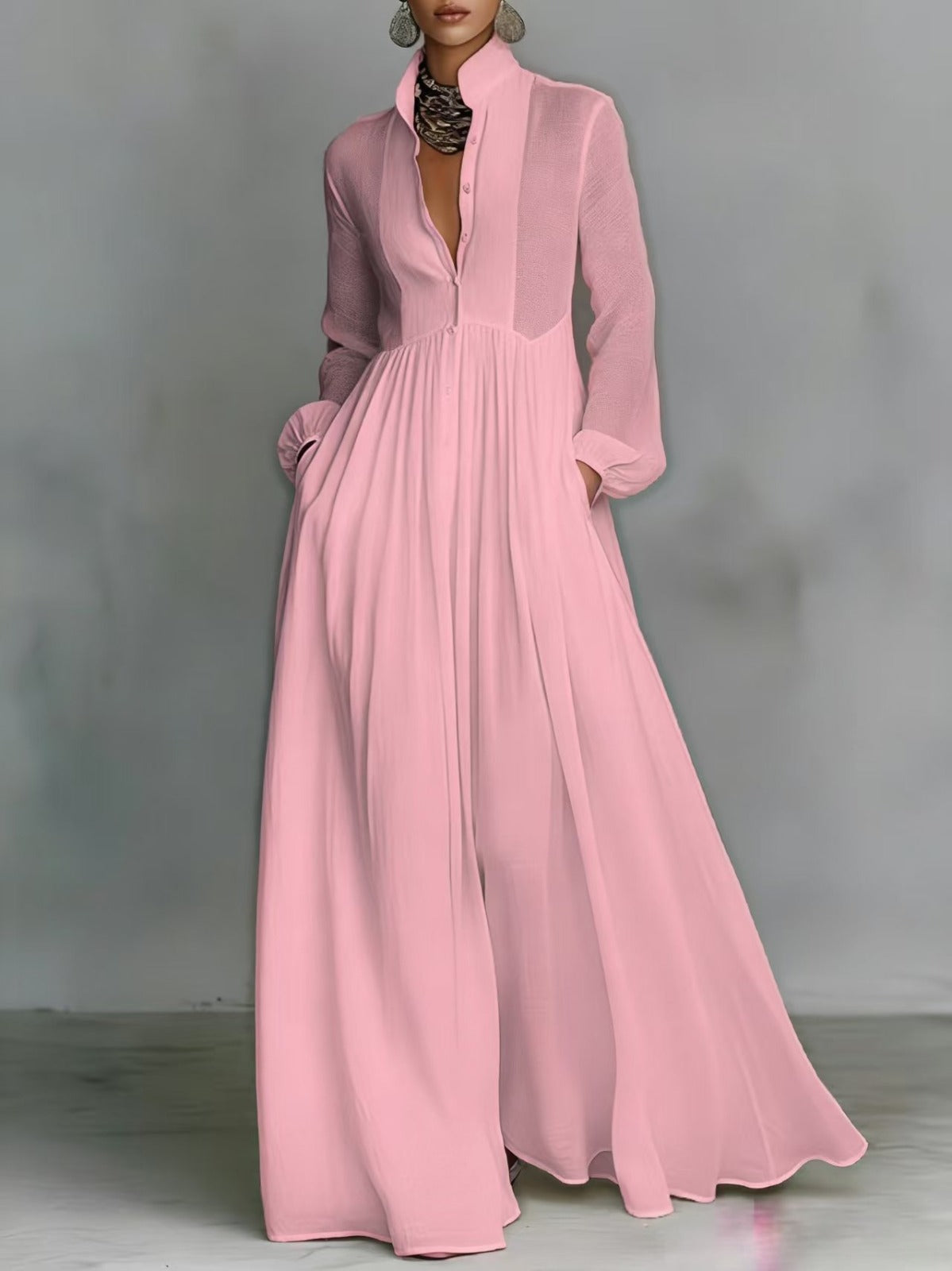 Serena | Flowing Button-Front Maxi Dress – Light Pink | The Bellemont Sisters Australia