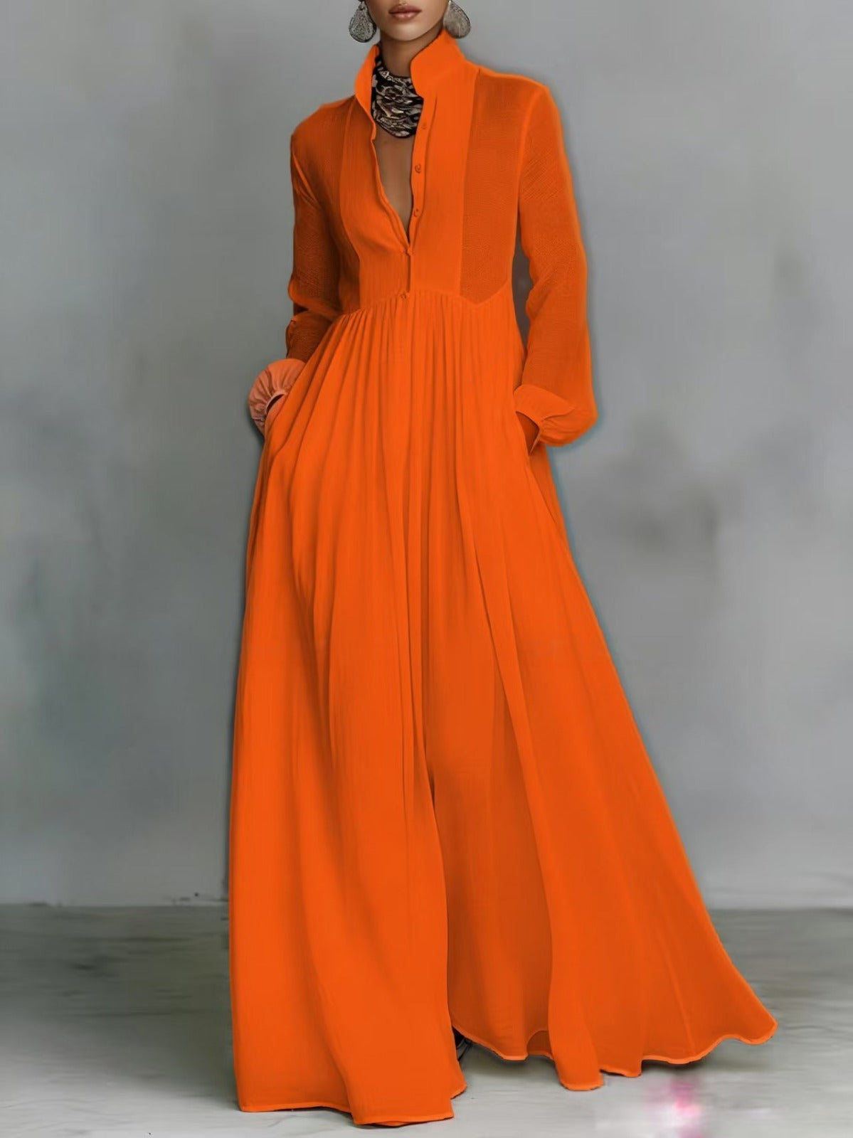 Serena | Flowing Button-Front Maxi Dress – Orange | The Bellemont Sisters Australia
