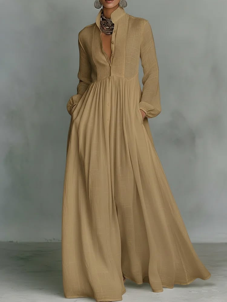 Serena | Flowing Button-Front Maxi Dress – Brown | The Bellemont Sisters Australia