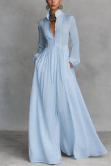 Serena | Flowing Button-Front Maxi Dress – Blue | The Bellemont Sisters Australia
