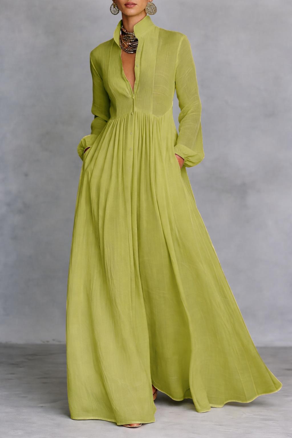 Serena | Flowing Button-Front Maxi Dress – Green | The Bellemont Sisters Australia